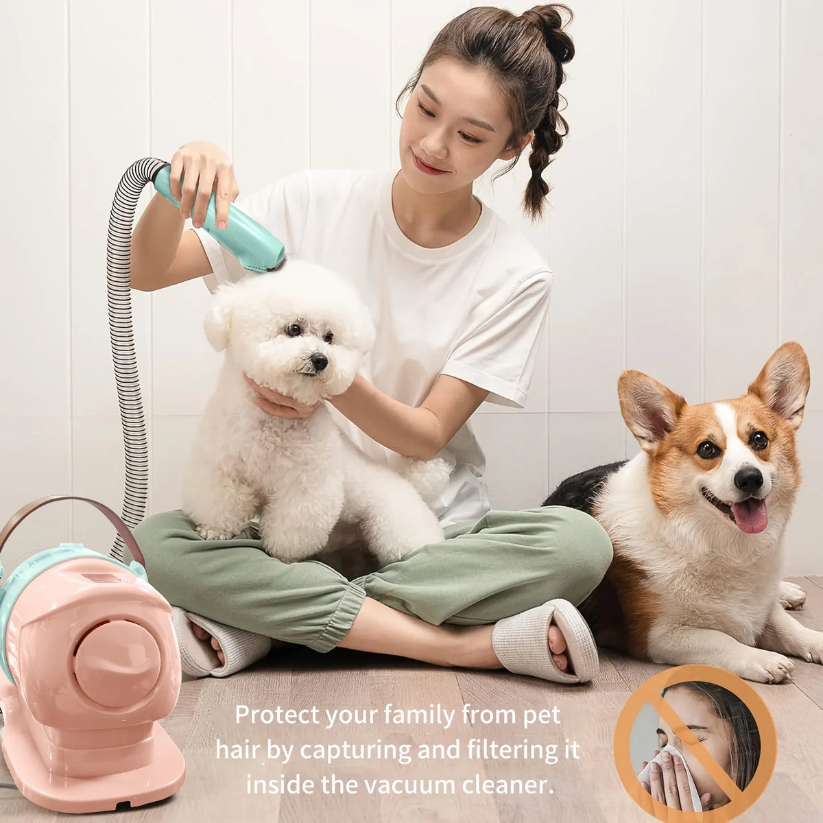 Pet Grooming Vacuum Kit With Powerful Hair Removal And Clipper