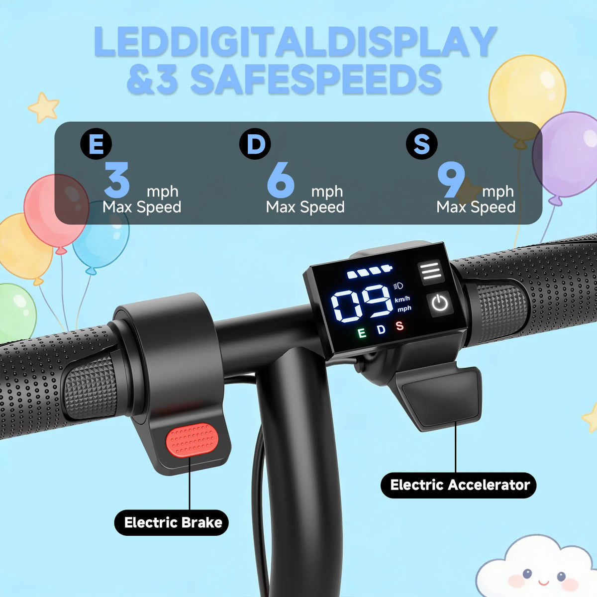 Ladped Electric Scooter for Kids With Three Speed Modes