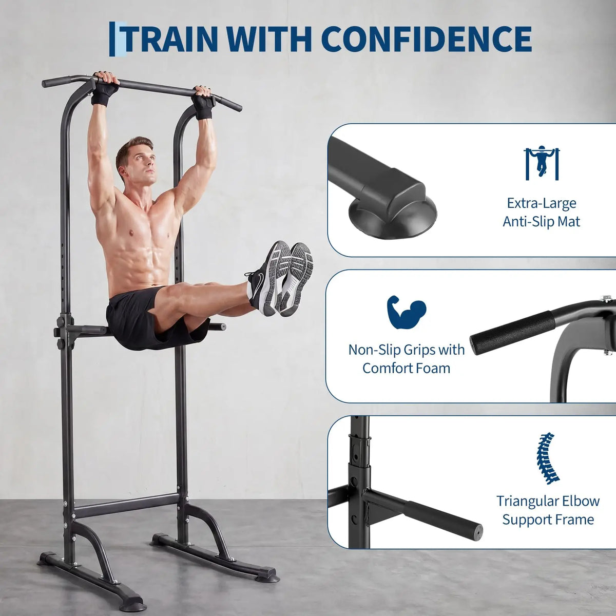 HiMISS Power Tower Dip Station Pull Up Bar Home Gym Equipment
