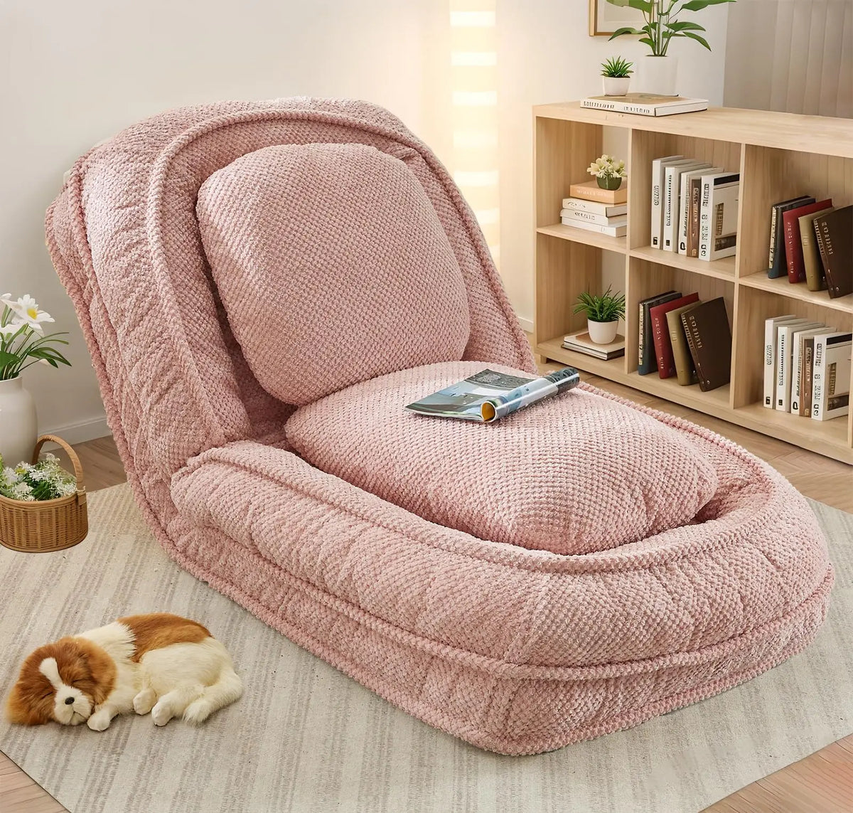 Convertible Upholstered Sofa Bed With Adjustable Backrest And Two Pillows