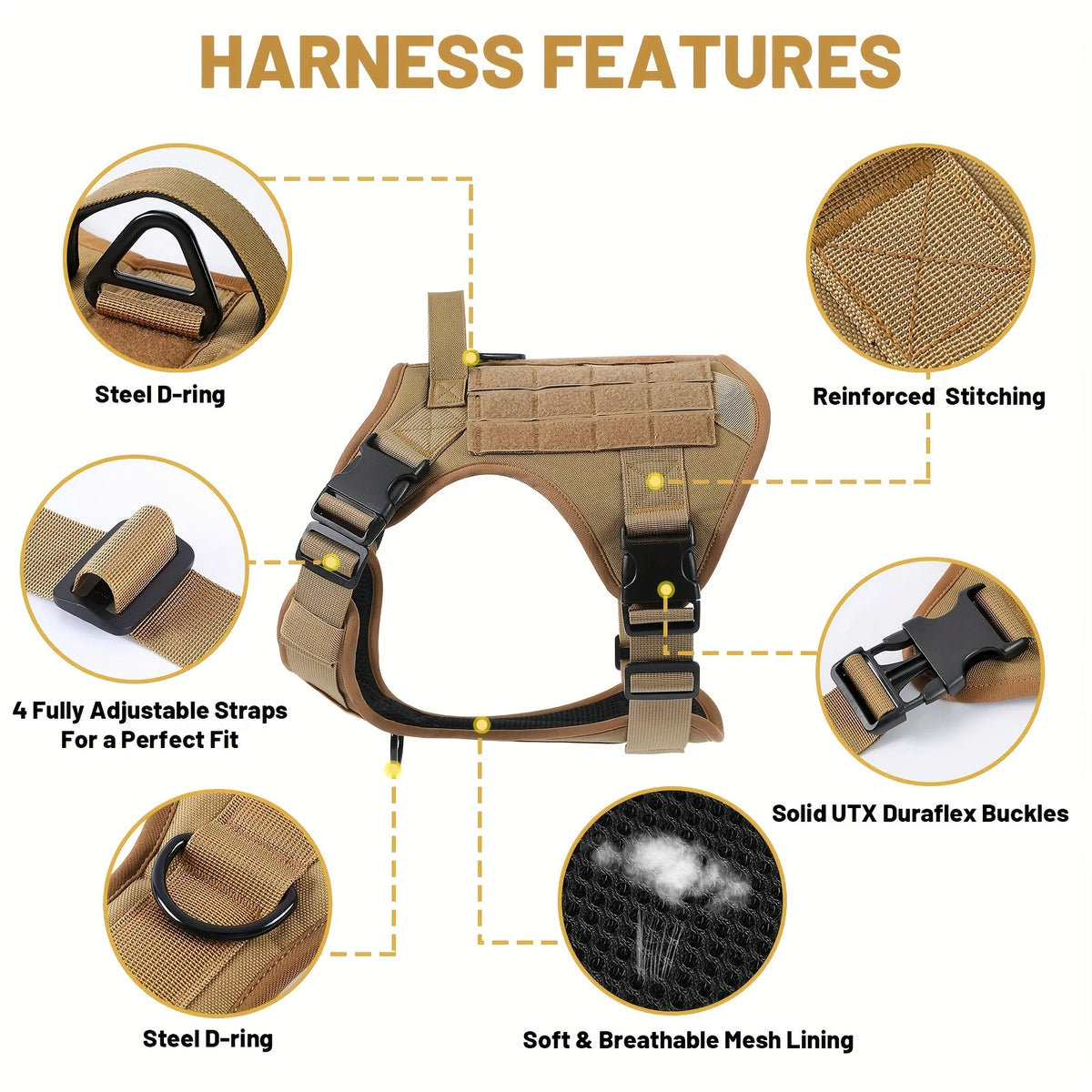 Tactical Dog Harness With Reflective Straps And No Pull Control
