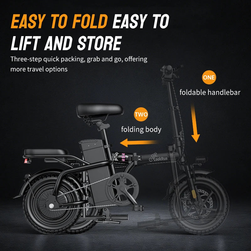 Folding Electric Bicycle With Triple Shock Absorption Dual Disc Brakes