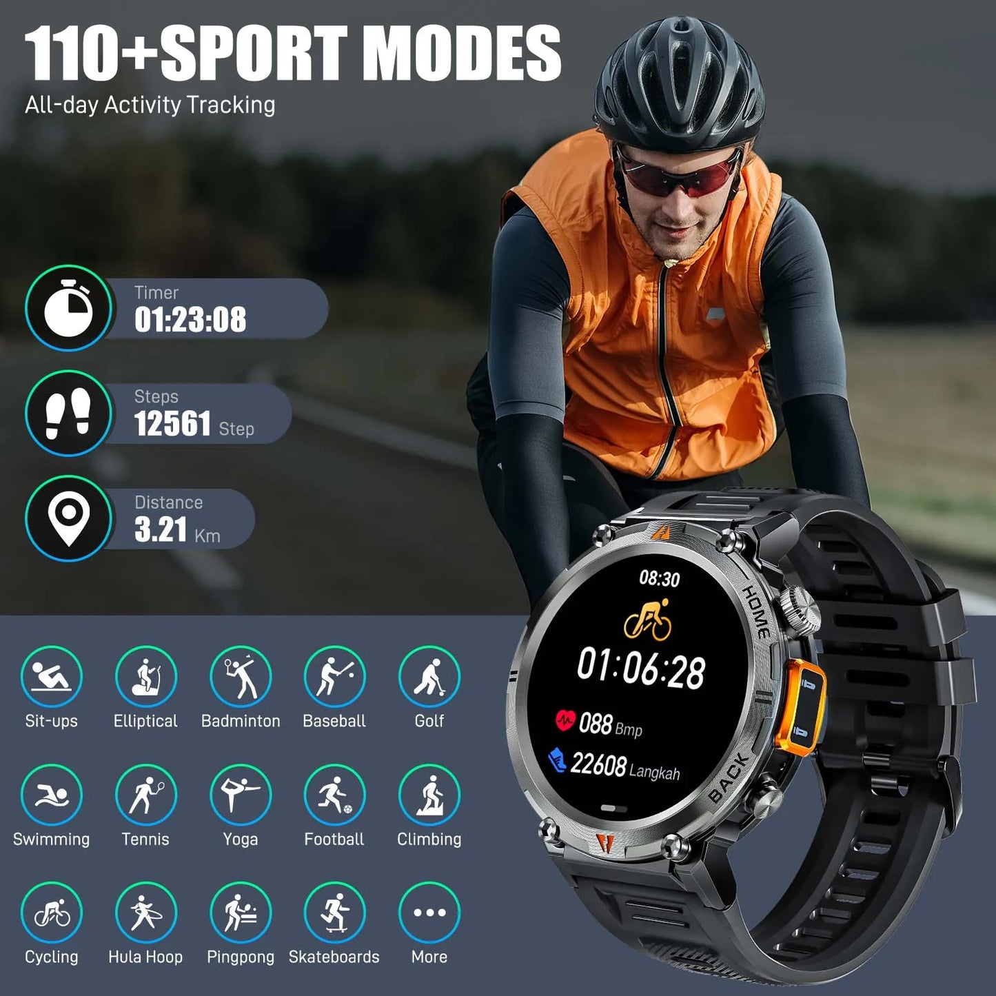 EIGIIS KE3 Bluetooth Smartwatch For Men With Health Monitor