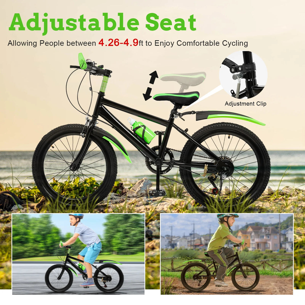 Kids 7 Speed Mountain Bike With Adjustable Seat And Mudguards