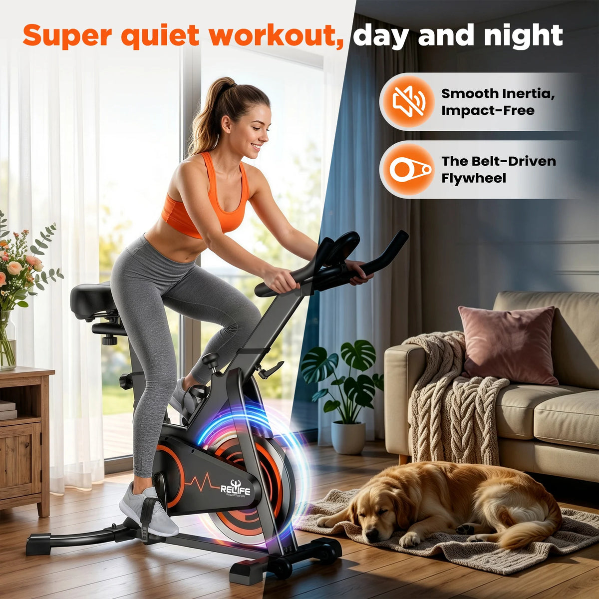 RELIFE Silent Belt Drive Indoor Cycling Bike With LCD Monitor