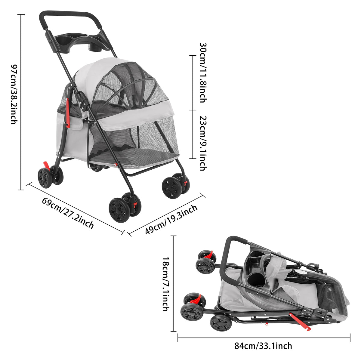 Bymaocar Foldable Pet Stroller Cart for Dogs and Cats