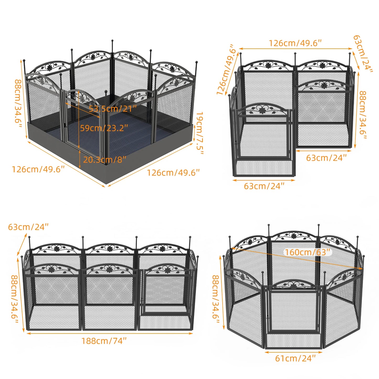 BINGOPAW 8 Panel Heavy Duty Dog Playpen Outdoor Metal Fence With Waterproof Pad