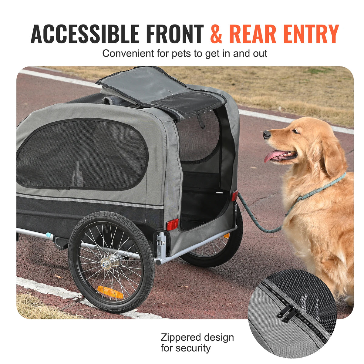 SucceBuy Collapsible Dog Bike Trailer Pet Carrier with Safety Reflectors