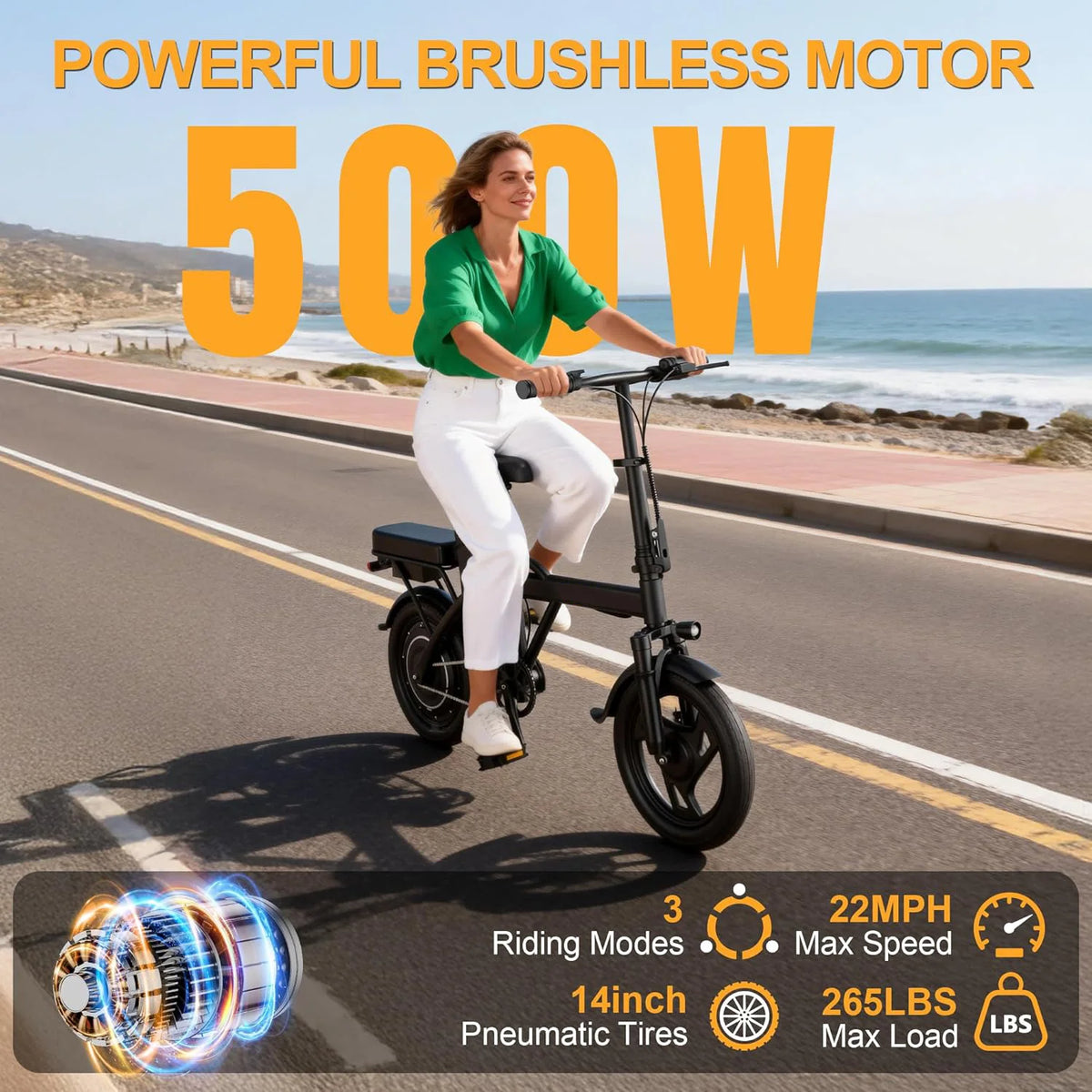 AOVOPRO Foldable Electric Bike With 500W Motor And Two Seats