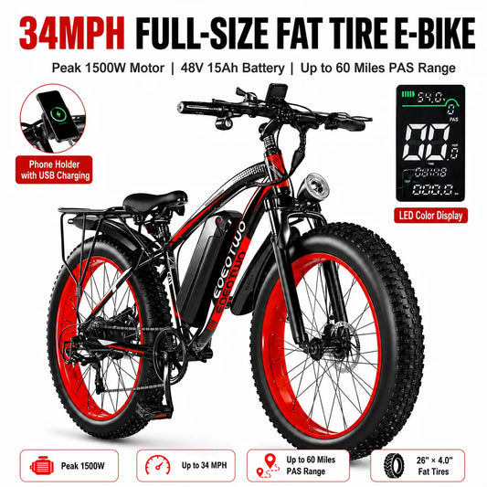 Eoeotwo 1500W Adult Fat Tire All Terrain Electric Commuter Bike