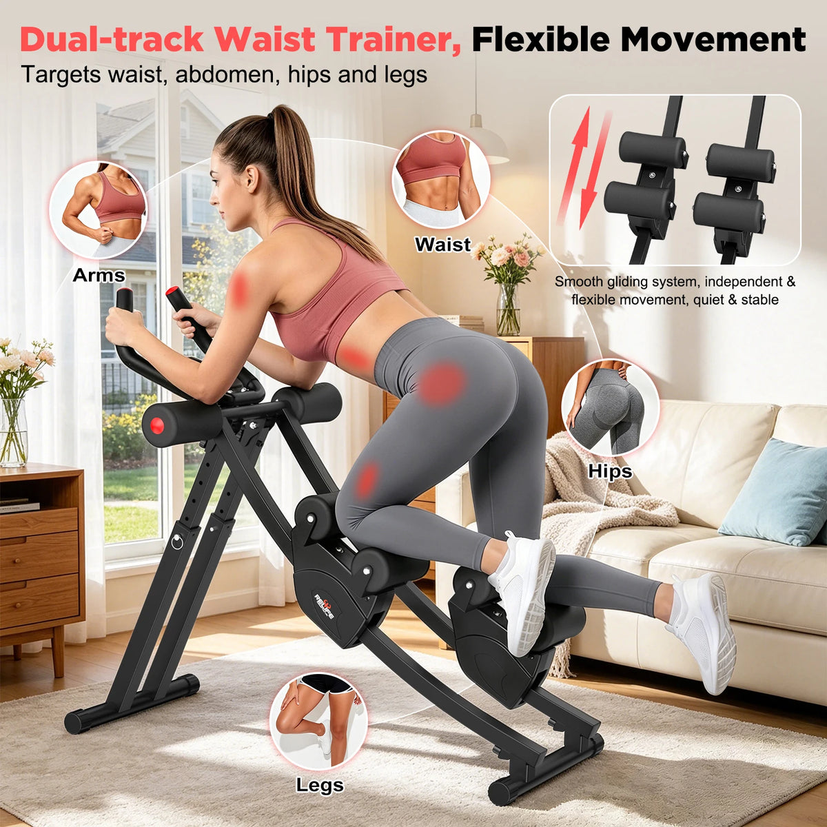 Foldable Dual Track Ab Trainer With Adjustable Resistance LCD Display