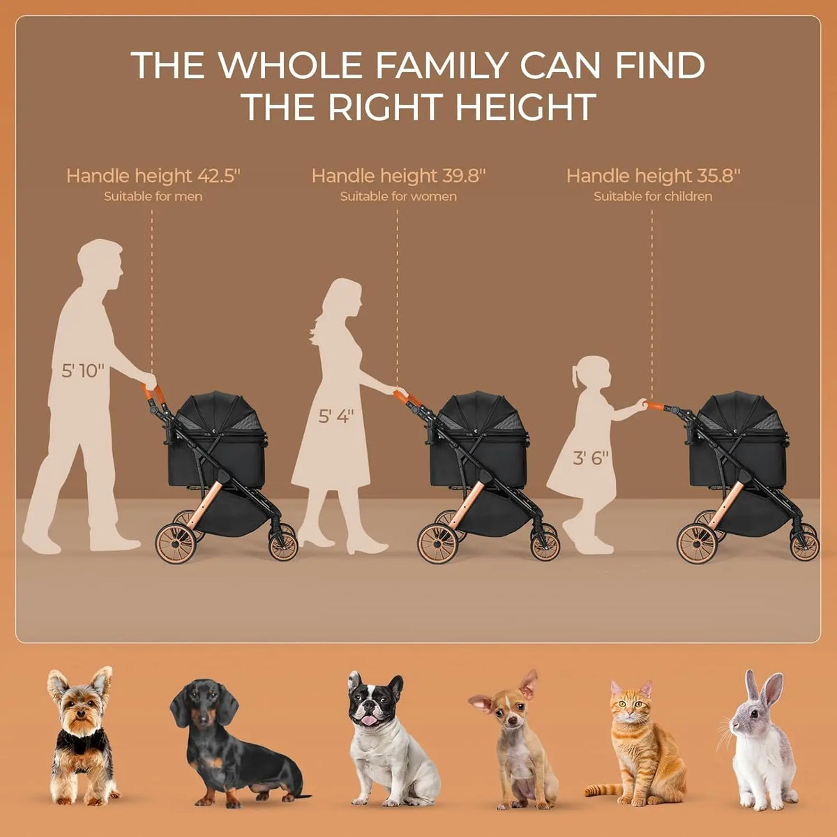 Foldable Pet Stroller for Dog and Cat Travel with Sunshade