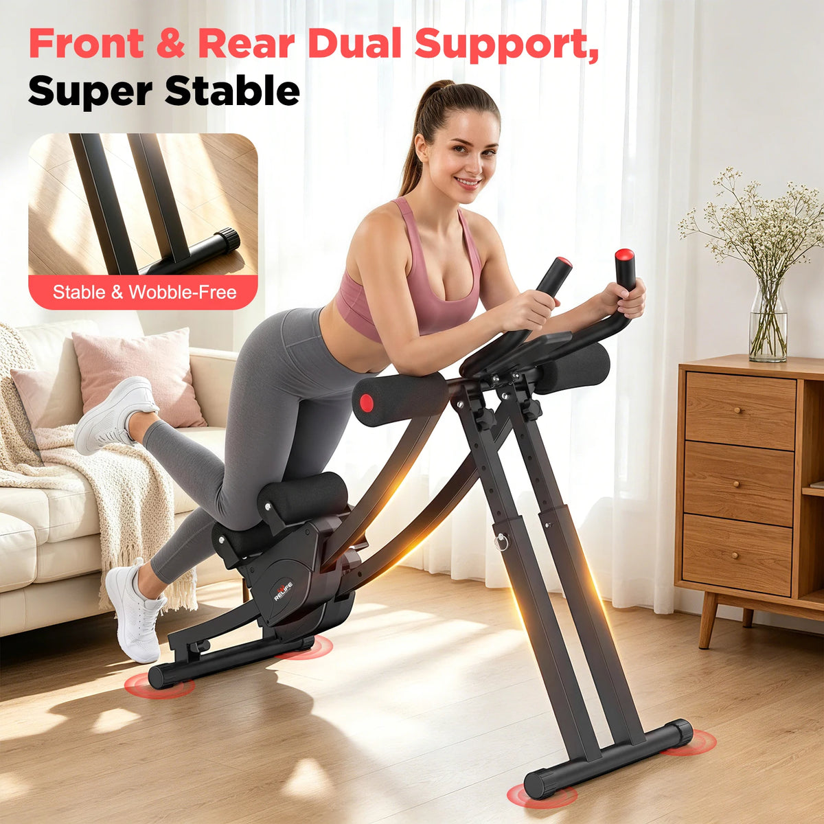 Foldable Dual Track Ab Trainer With Adjustable Resistance LCD Display