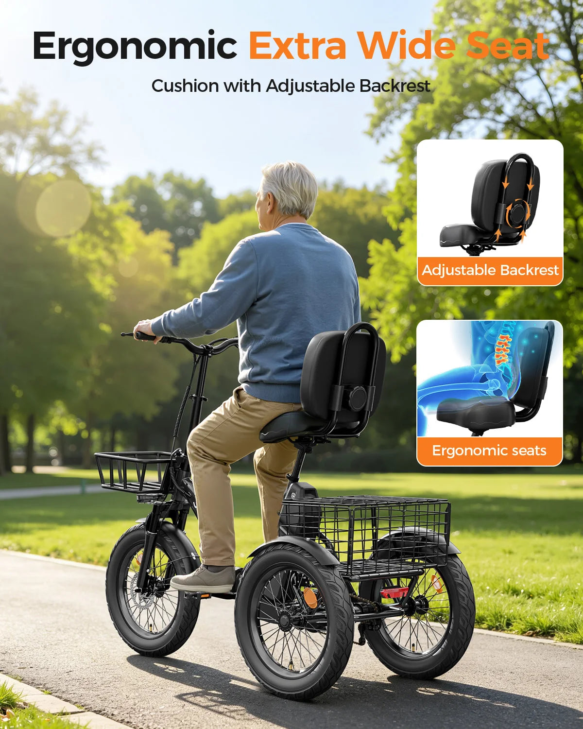 Eilleo Spacewalk Folding Electric Trike For Adults With Cargo Basket