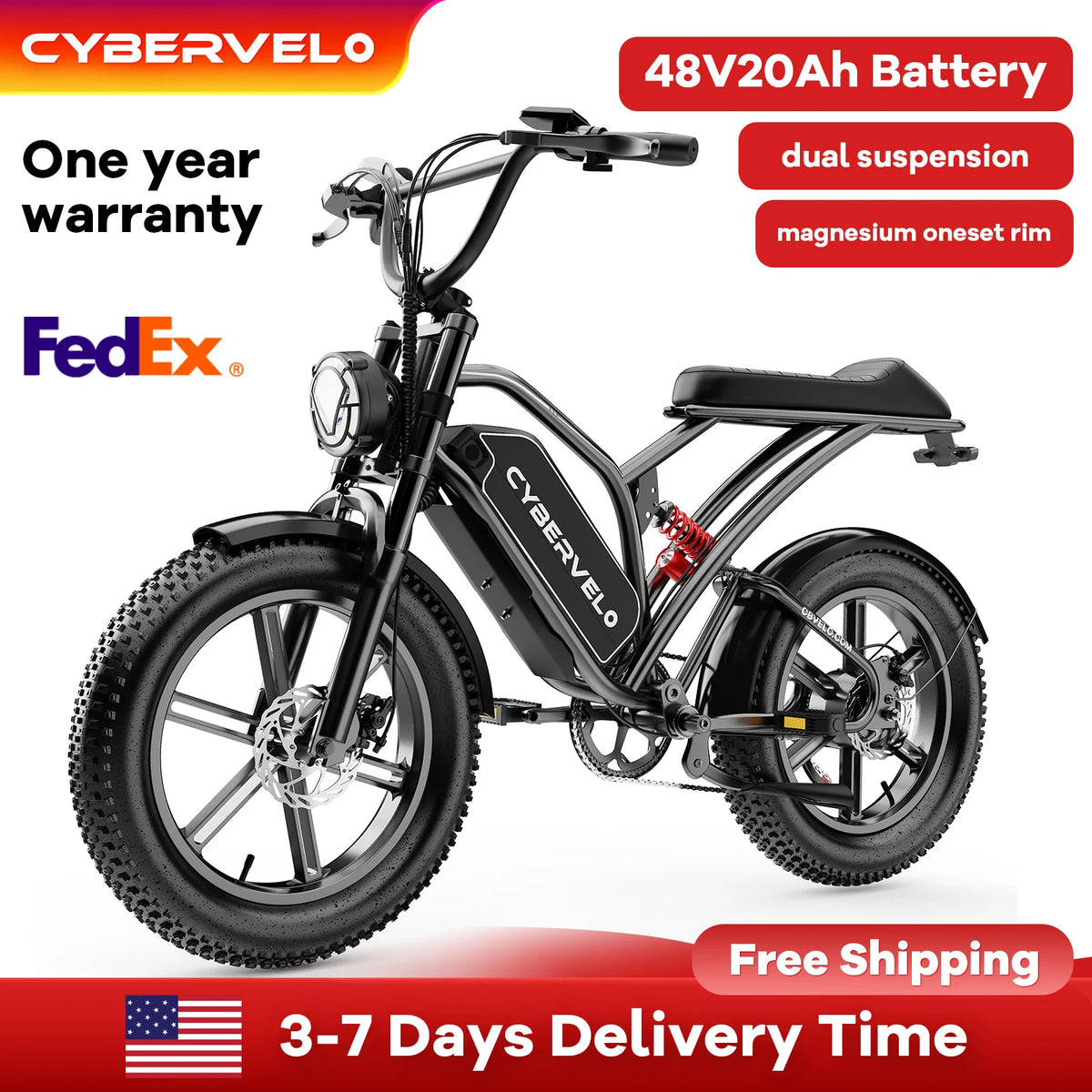 Cybervelo 1000W Electric Bike With Removable Battery For All Terrain