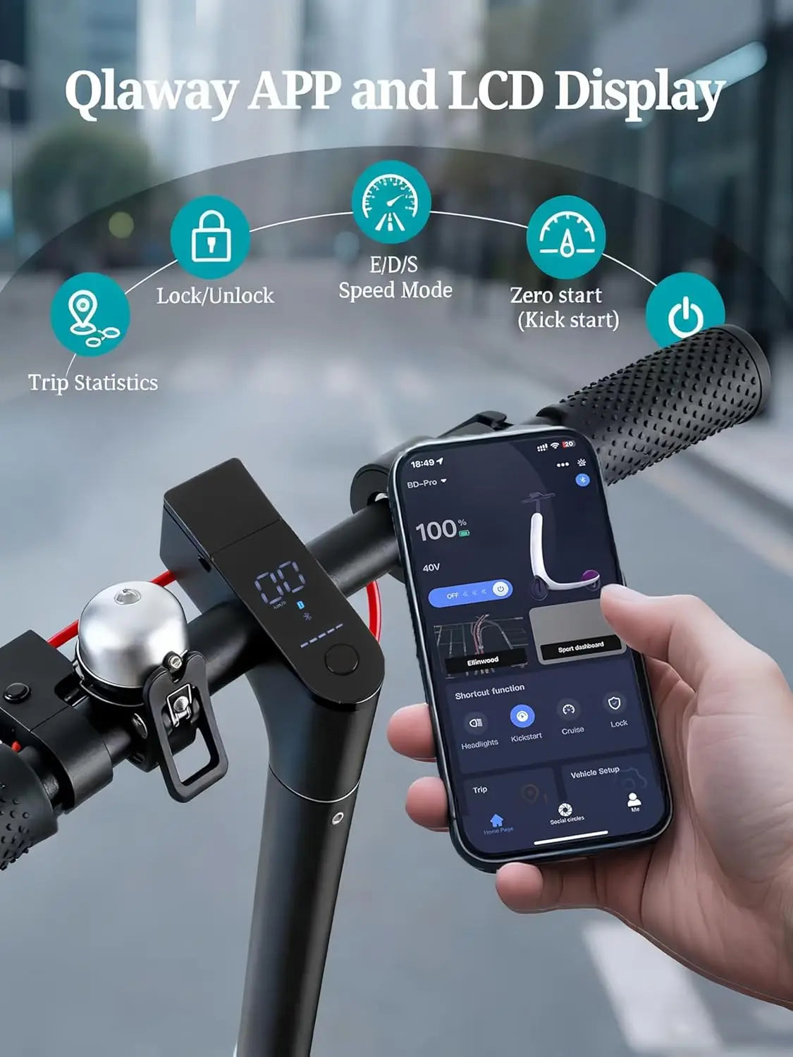 Foldable Electric Scooter with Solid Tires, Dual Brakes and Display