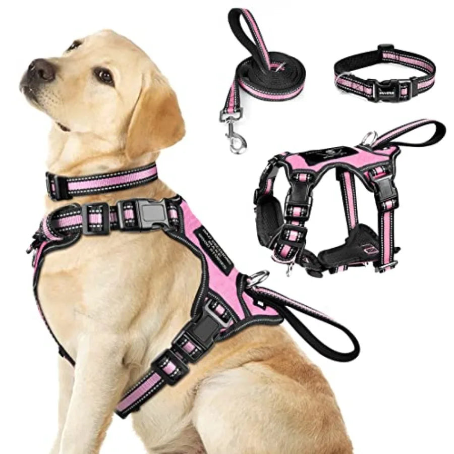 Reflective Nylon No Pull Dog Harness Collar And Leash Set