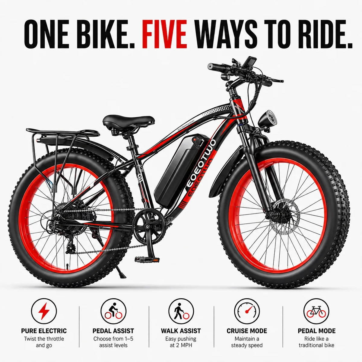 Eoeotwo 1500W Adult Fat Tire All Terrain Electric Commuter Bike