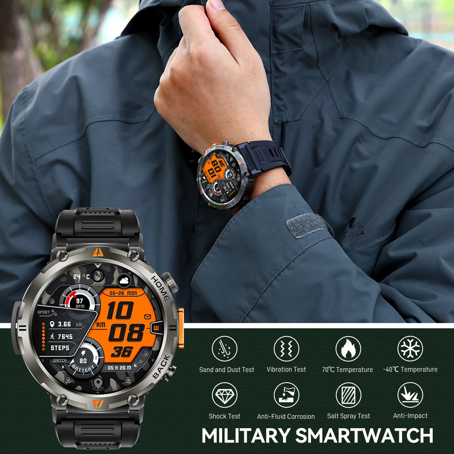 EIGIIS KE3 Bluetooth Smartwatch For Men With Health Monitor