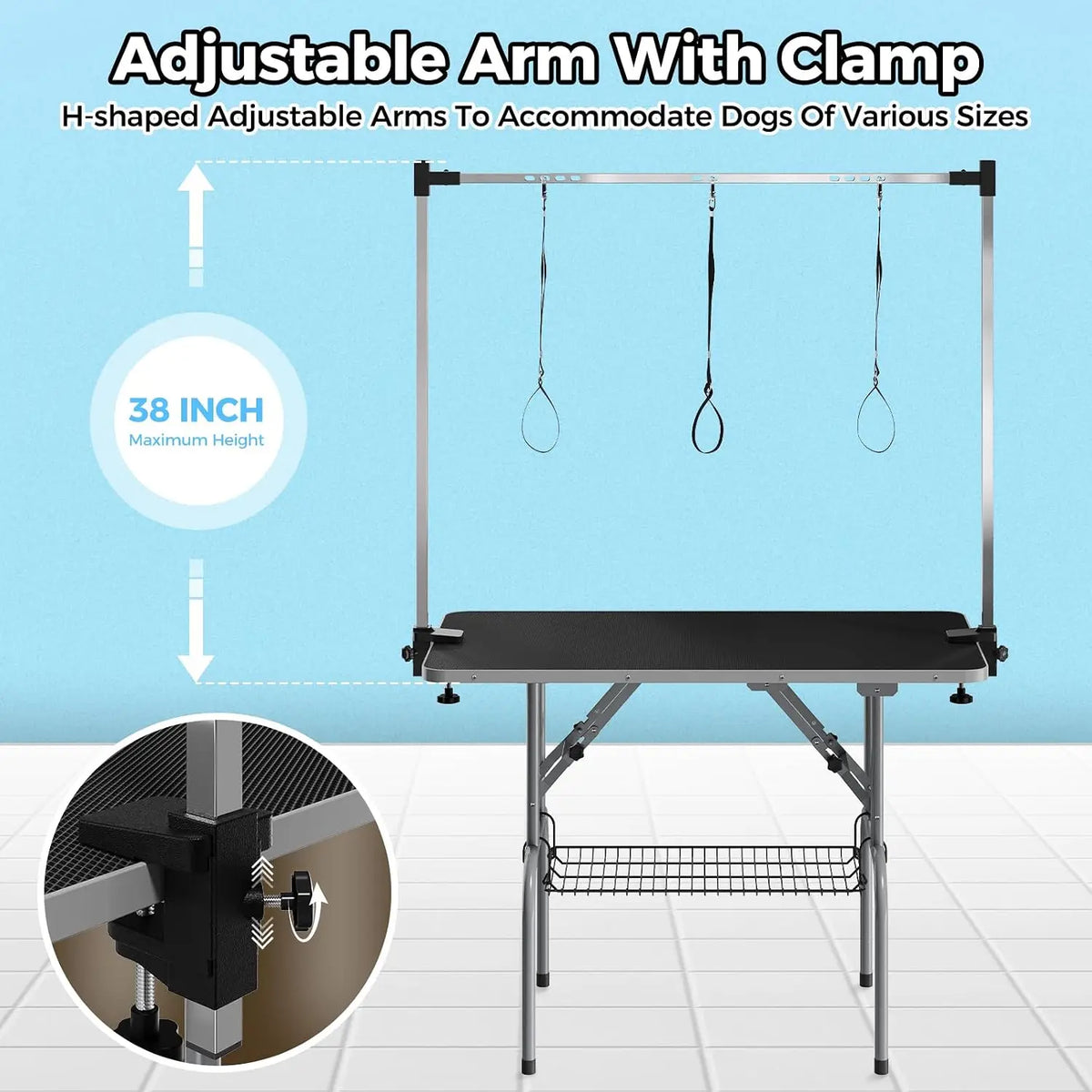 Garvee Professional Foldable Dog Grooming Table With Adjustable Safety Arm