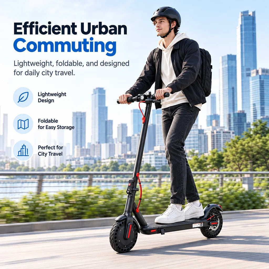 Adult Folding Electric Scooter With Solid Tires And LED Lights