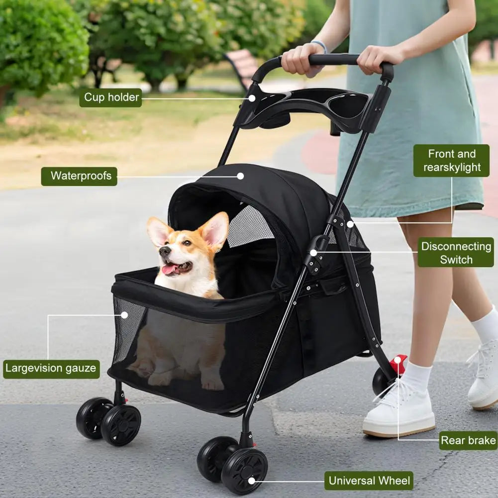 Breathable Mesh Pet Stroller With Visible Window And Folding Design
