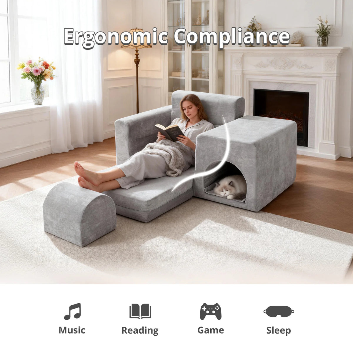 Convertible Sofa Bed With Ottoman For Pets And Small Spaces