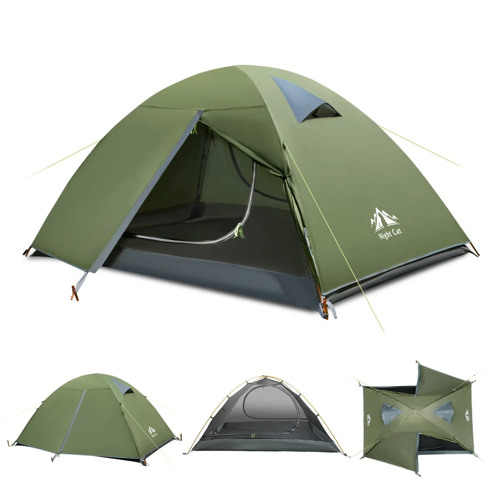 Night Cat Waterproof Two Person Backpacking Tent With Aluminum Poles