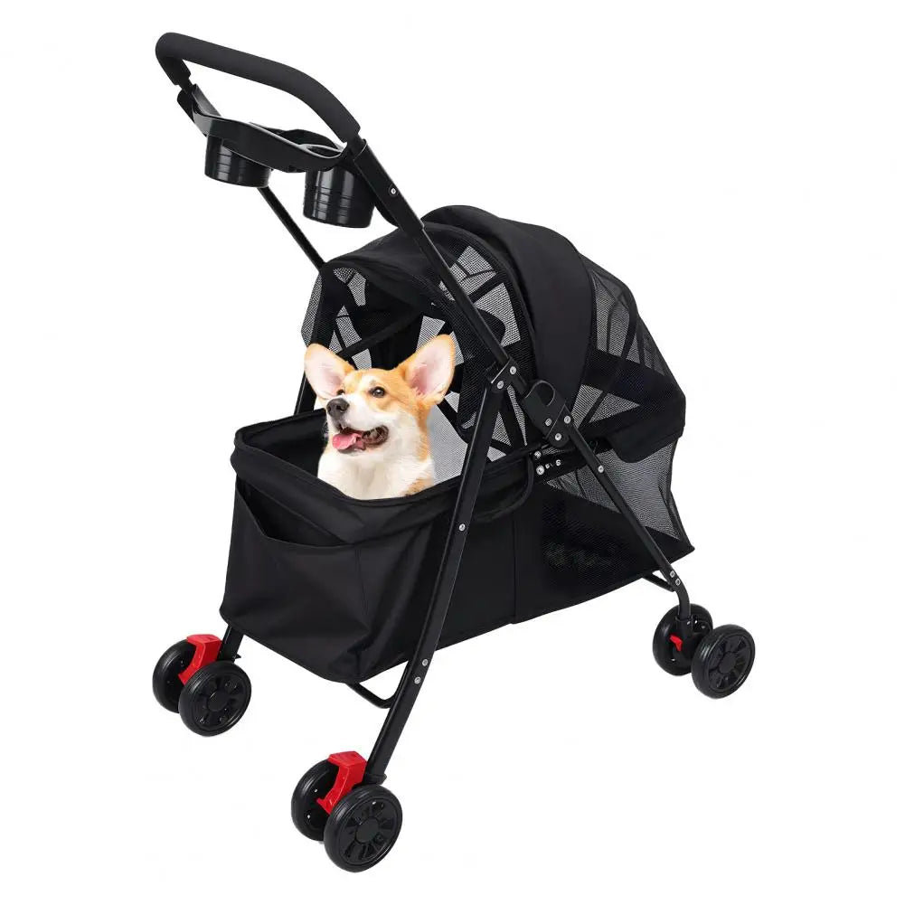 Breathable Mesh Pet Stroller With Visible Window And Folding Design