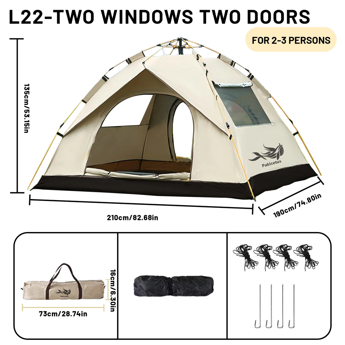 Pakicetus Automatic Pop Up Camping Tent for Hiking and Travel