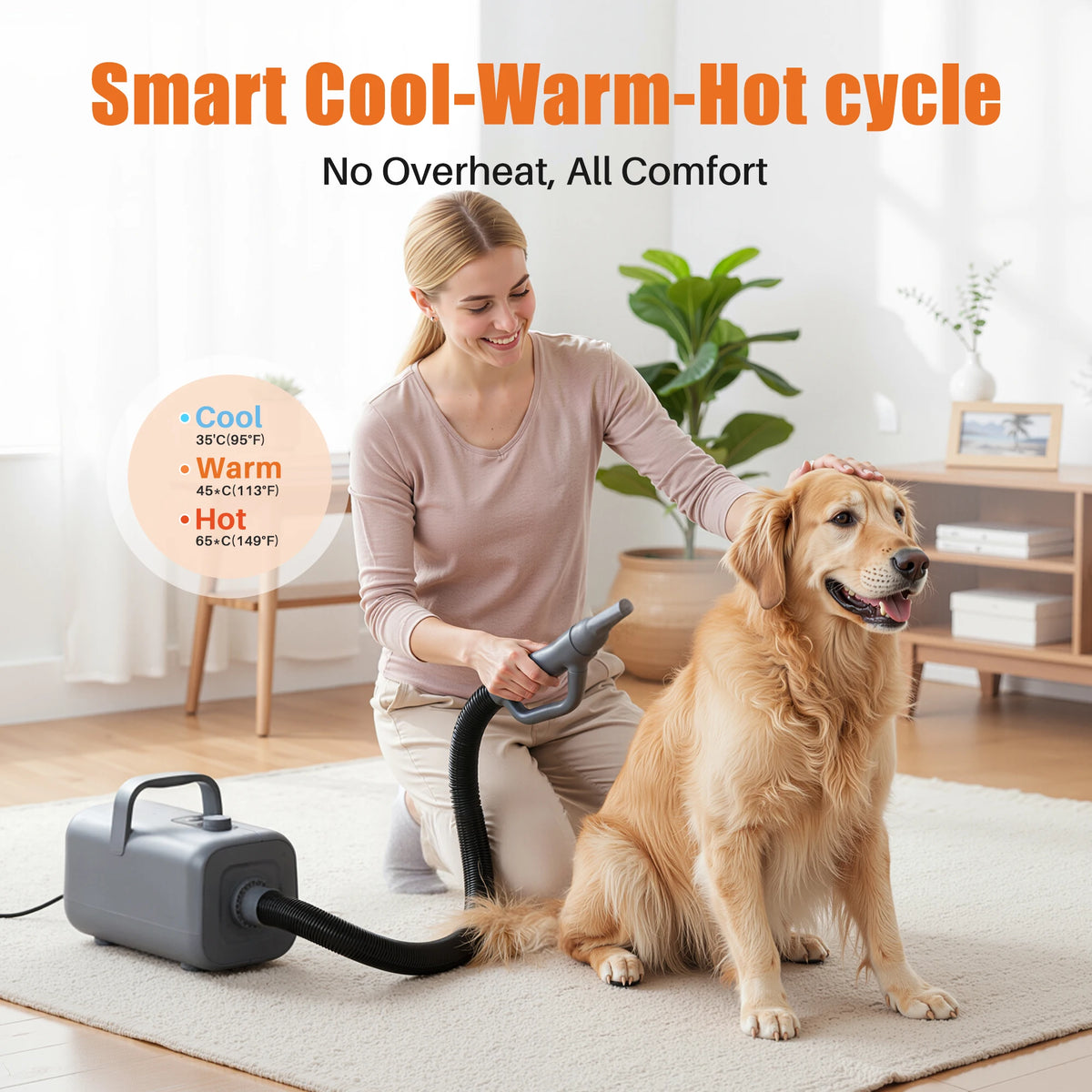 Pet Grooming Vacuum Kit With Blow Dryer And Adjustable Heat