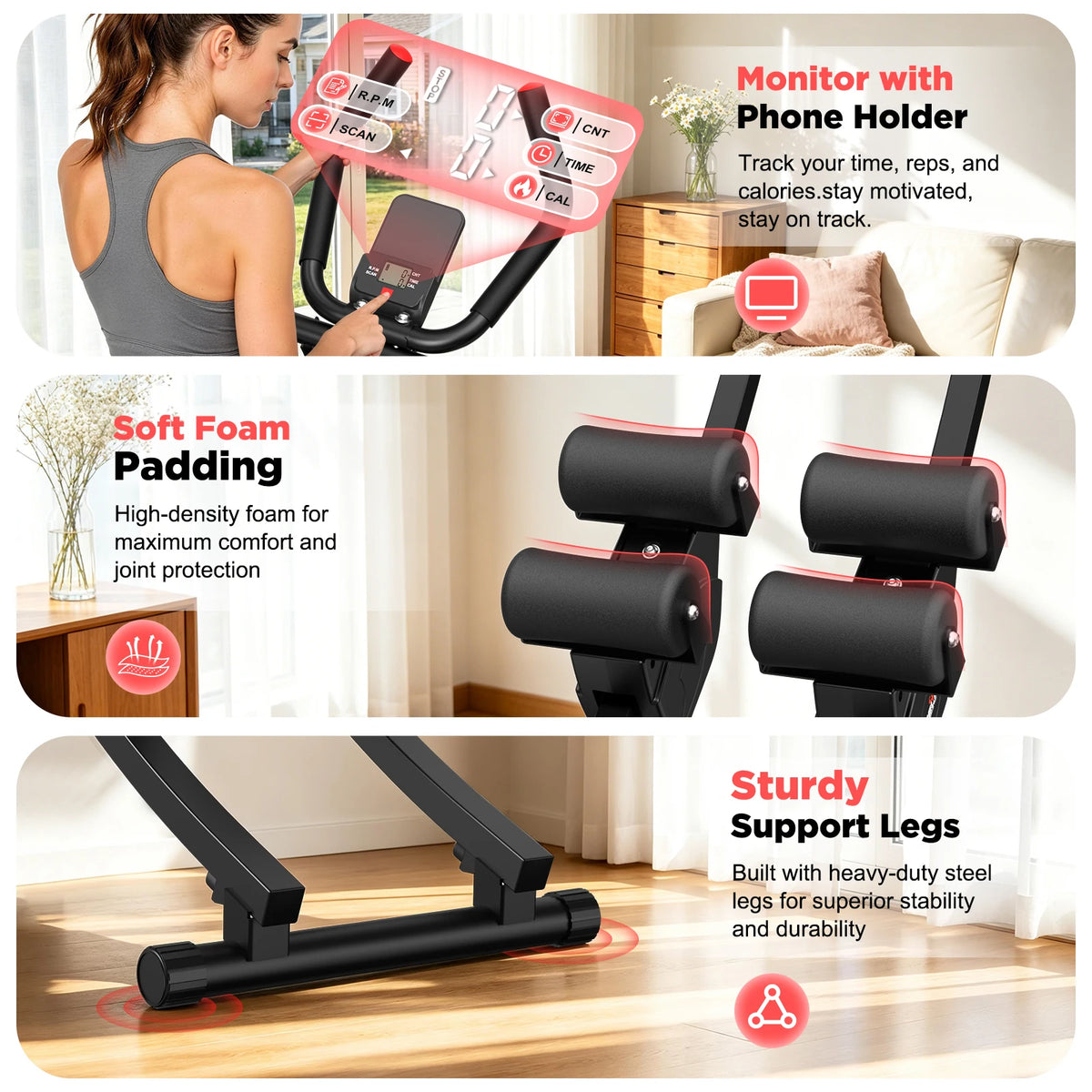 Foldable Dual Track Ab Trainer With Adjustable Resistance LCD Display