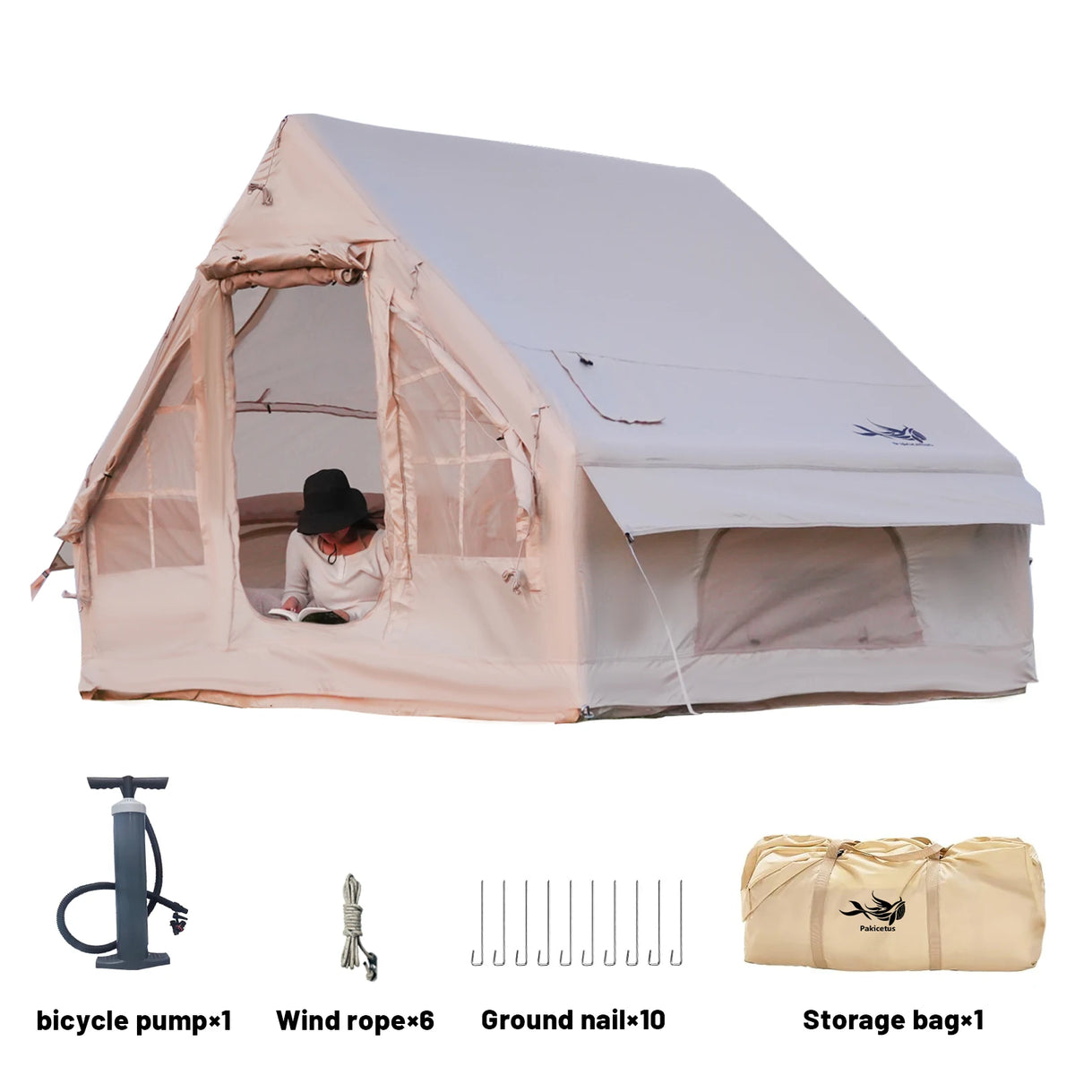 Pakicetus Inflatable Camping Tent With Stove Jack For Family Adventures