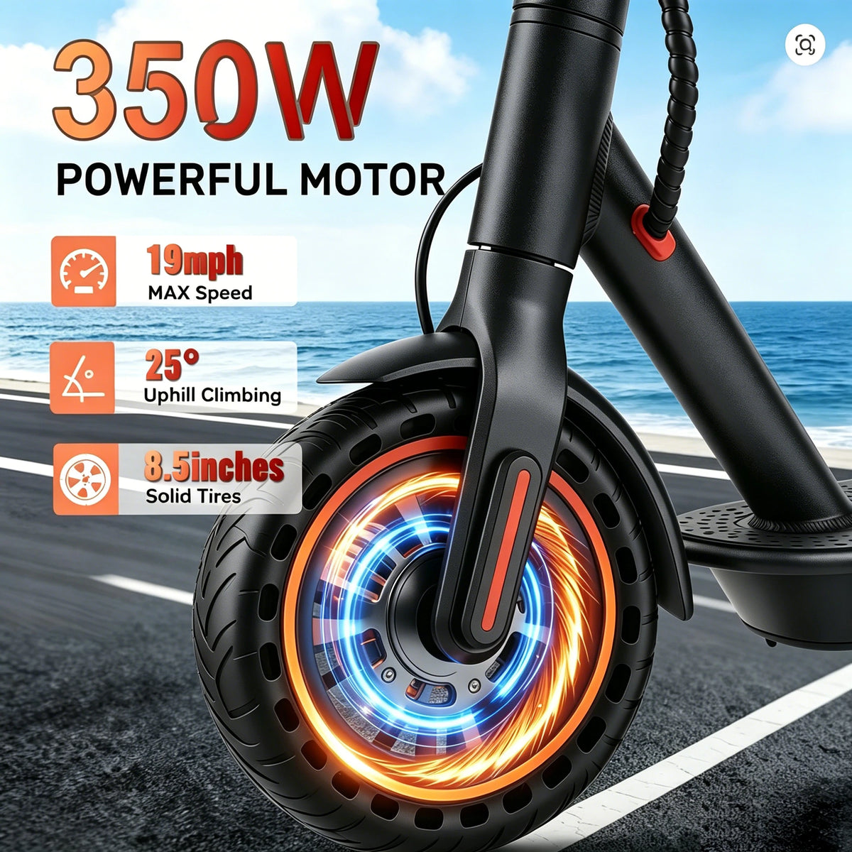 Foldable Electric Scooter with Solid Tires, Dual Brakes and Display