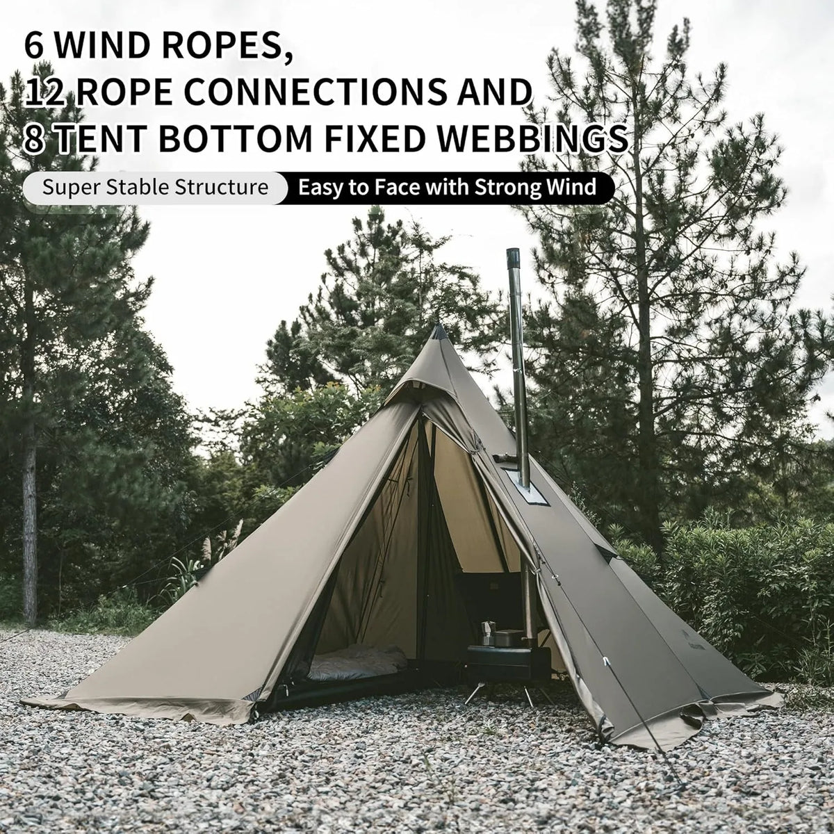 Naturehike Teepee Camping Tent With Chimney Window Flame Retardant Design