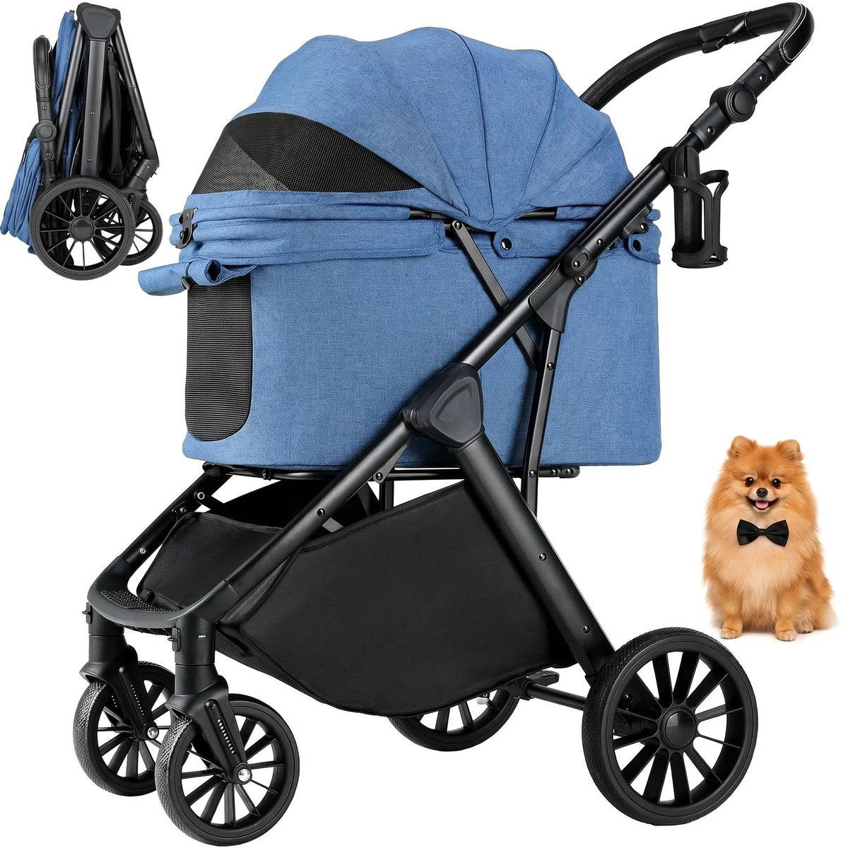 Foldable Pet Stroller for Dog and Cat Travel with Sunshade