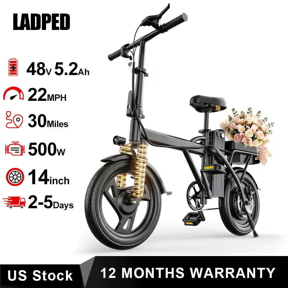 AOVOPRO Foldable Electric Bike With 500W Motor And Two Seats