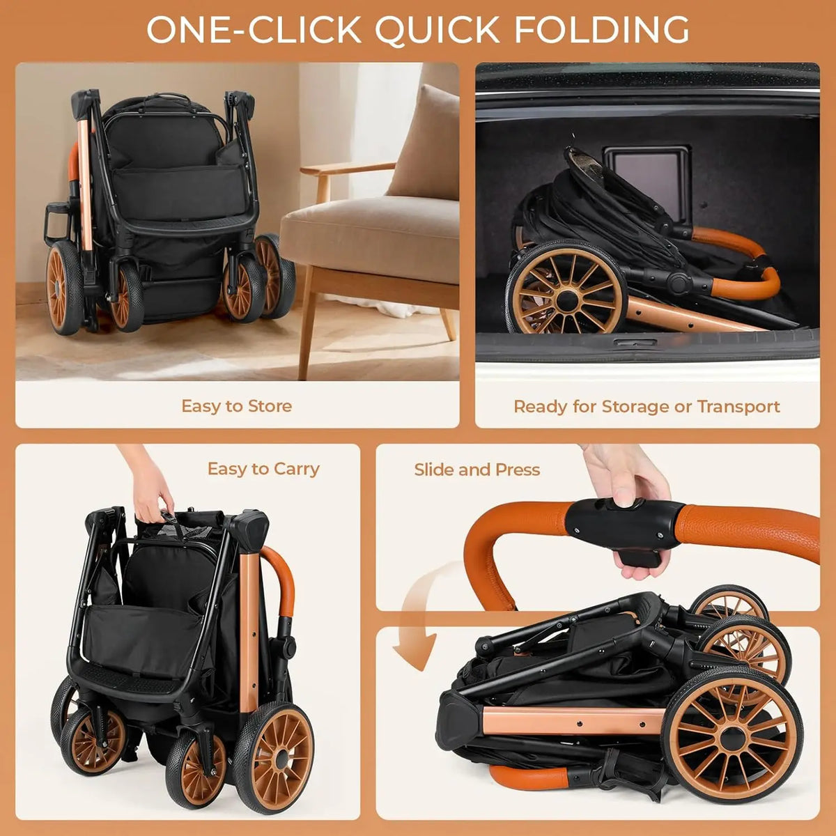 Foldable Pet Stroller for Dog and Cat Travel with Sunshade