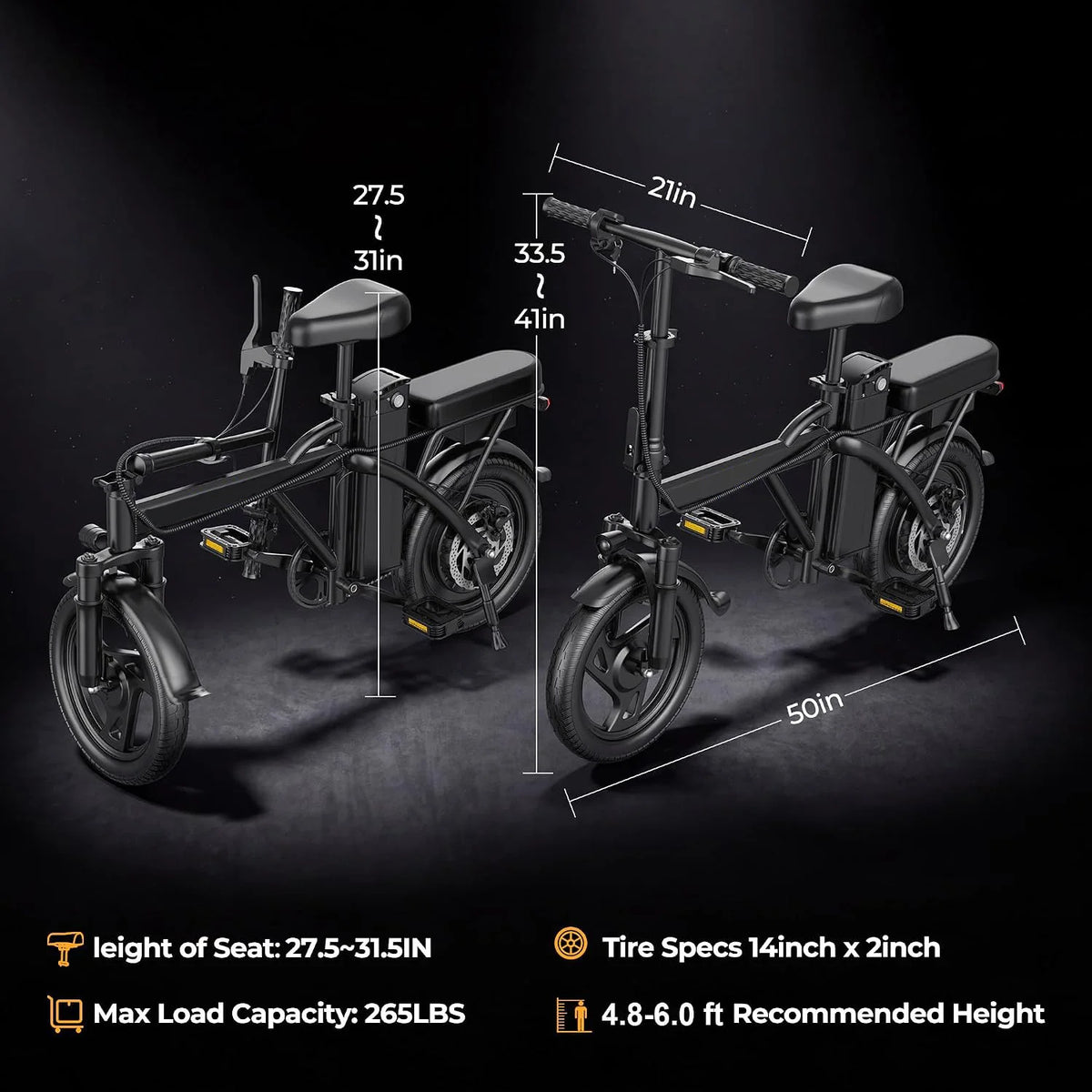 AOVOPRO Foldable Electric Bike With 500W Motor And Two Seats