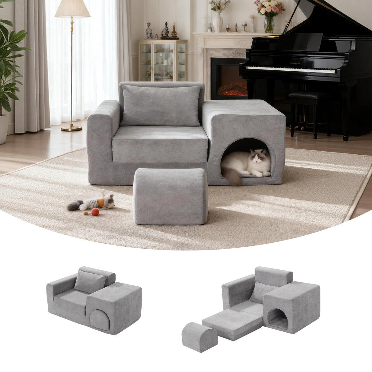 Convertible Sofa Bed With Ottoman For Pets And Small Spaces