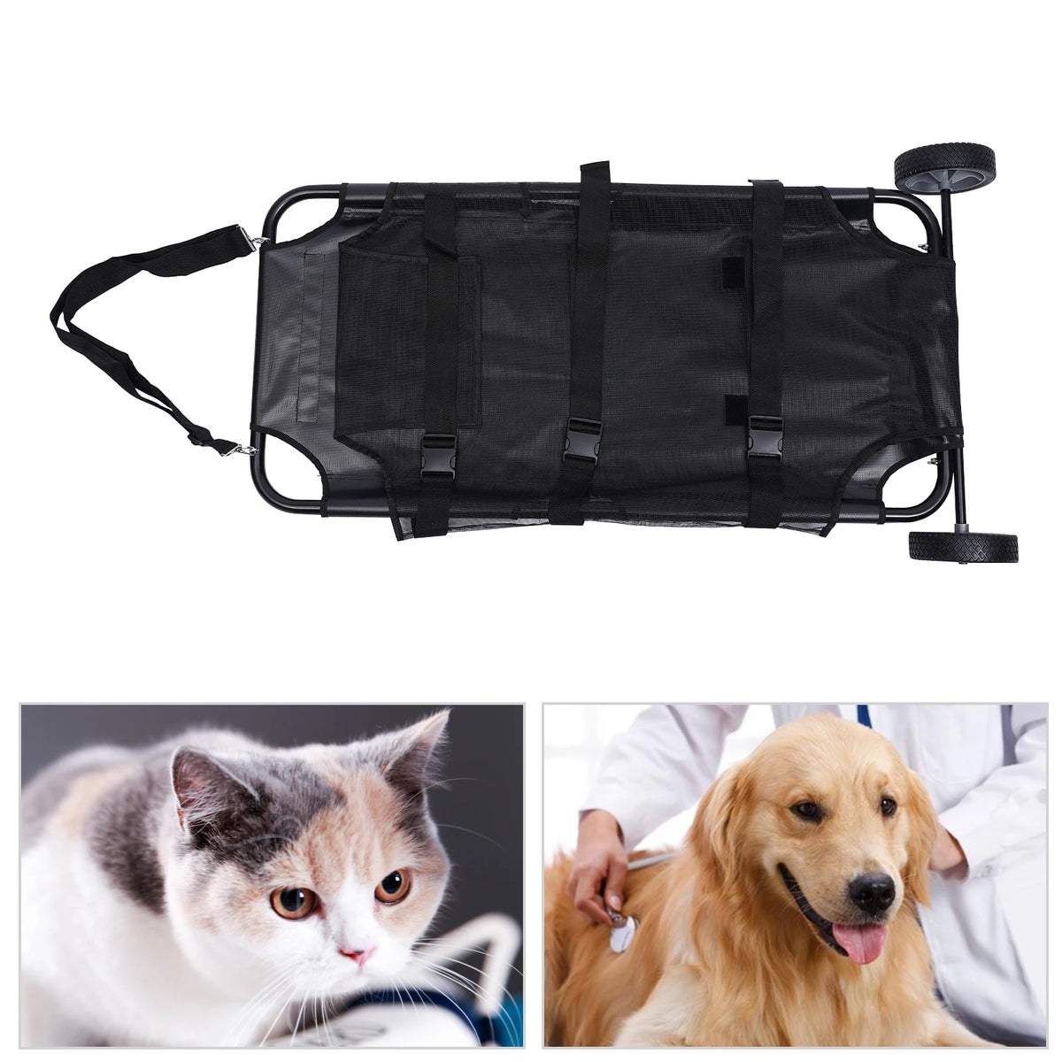 Foldable Pet Stretcher Carrier With Wheels And Adjustable Strap