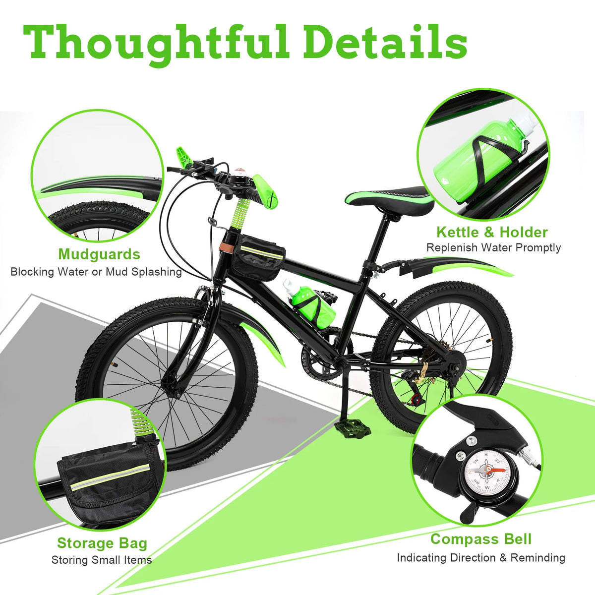 Kids 7 Speed Mountain Bike With Adjustable Seat And Mudguards