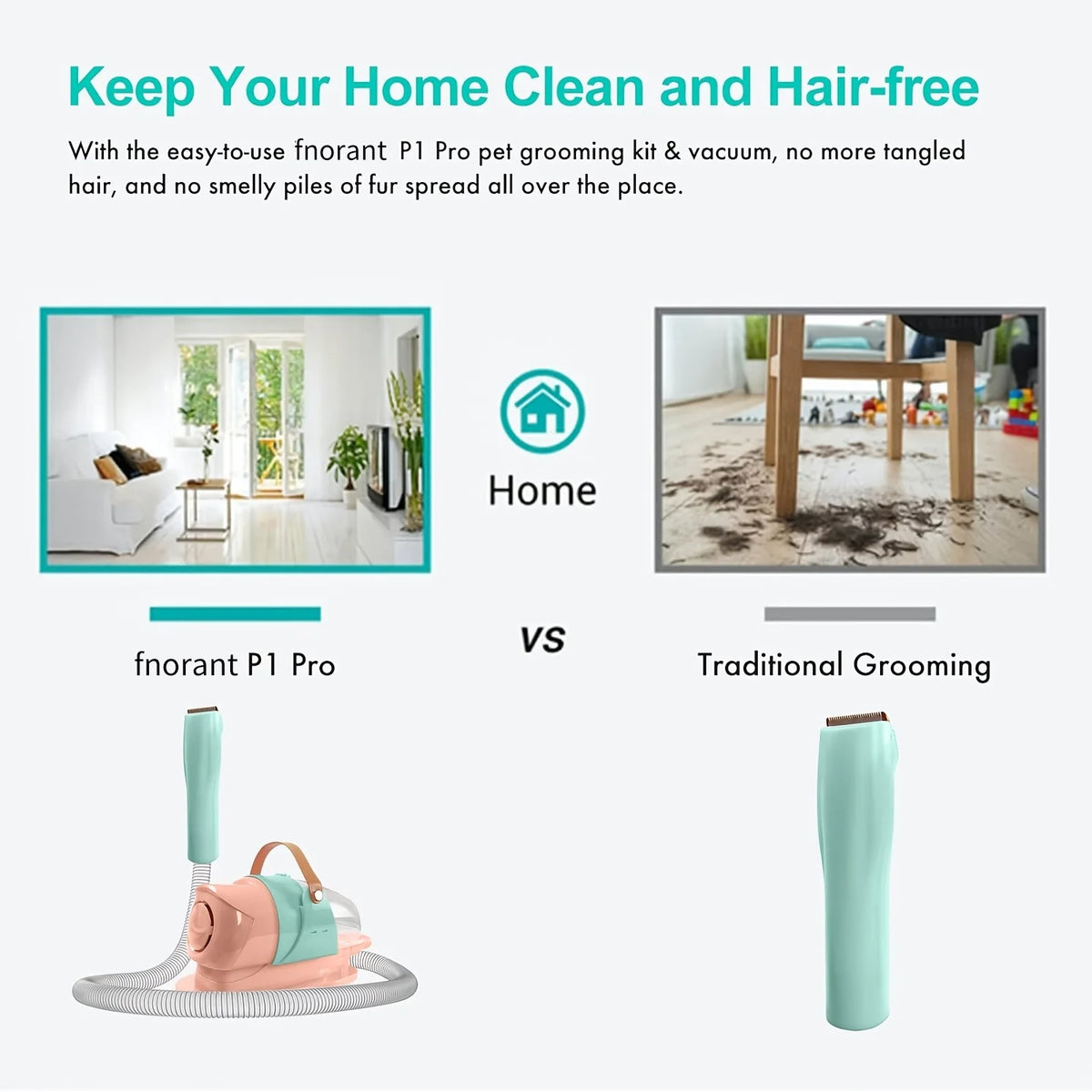 Pet Grooming Vacuum Kit With Powerful Hair Removal And Clipper