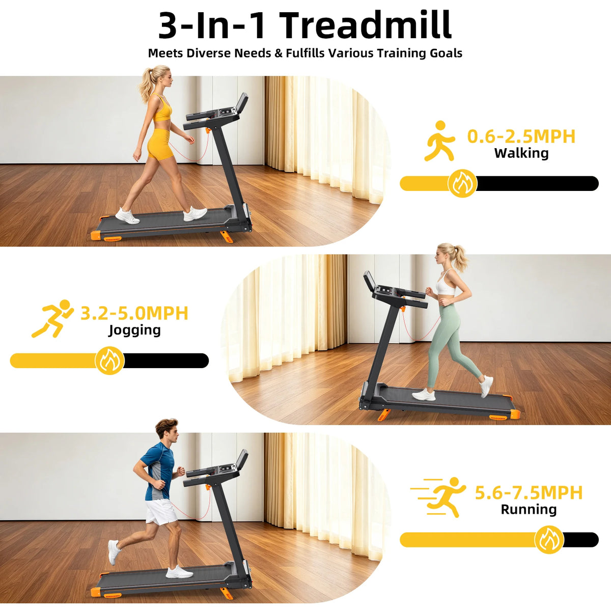 Foldable 3-in-1 Walking Pad Treadmill With Incline And HIIT Modes
