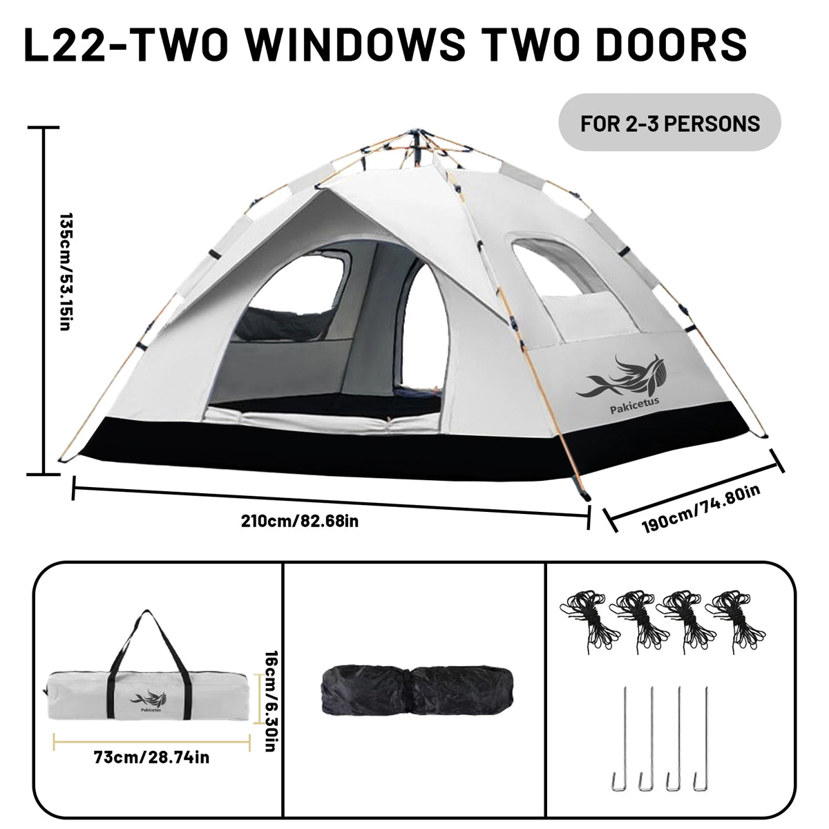 Pakicetus Automatic Pop Up Camping Tent for Hiking and Travel