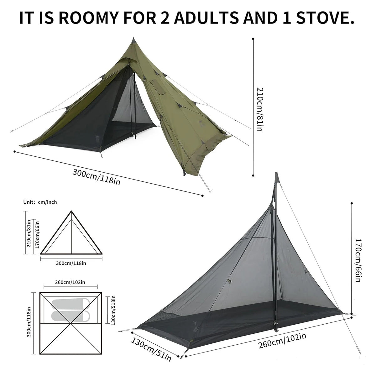 Naturehike Teepee Camping Tent With Chimney Window Flame Retardant Design