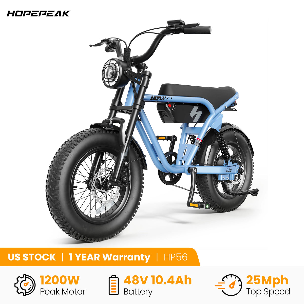 Hopepeak D10 Full Suspension Fat Tire Electric Mountain Bike