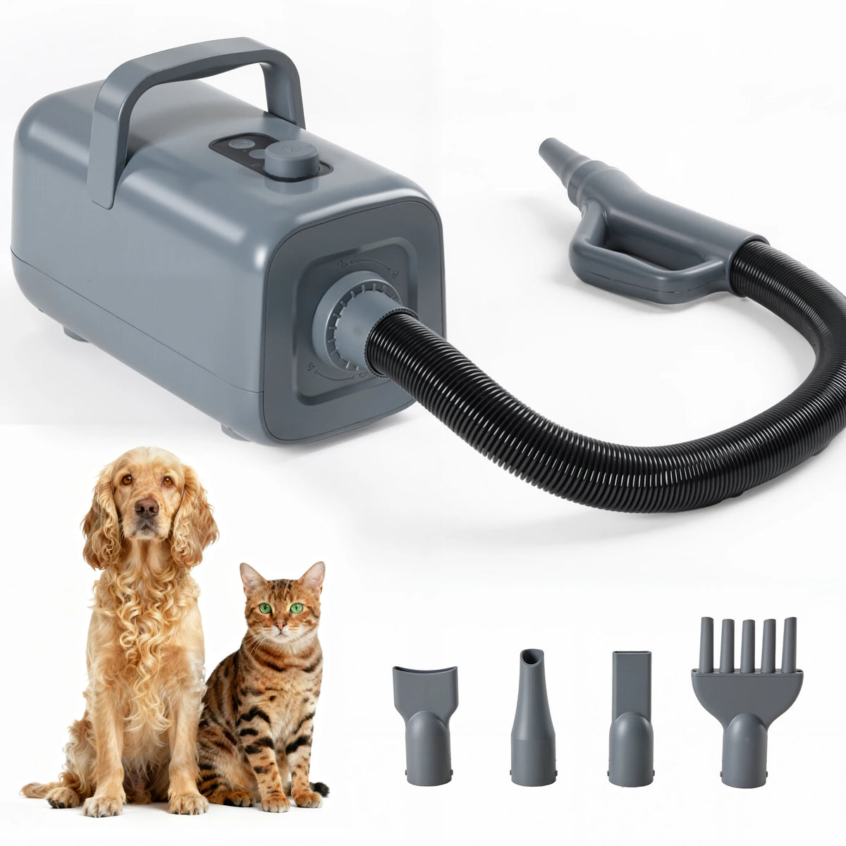 Pet Grooming Vacuum Kit With Blow Dryer And Adjustable Heat