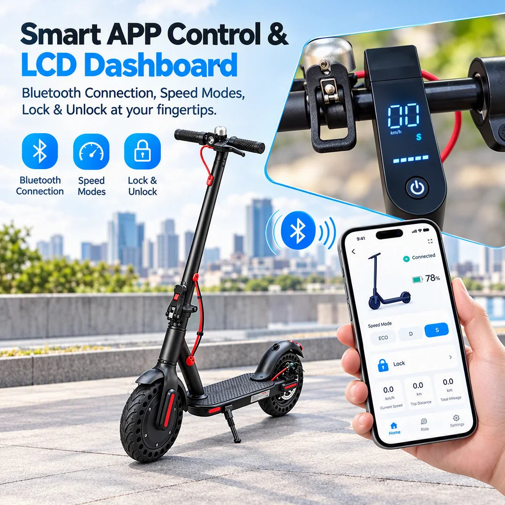 350W Foldable Electric Scooter With App Control And Solid Tires