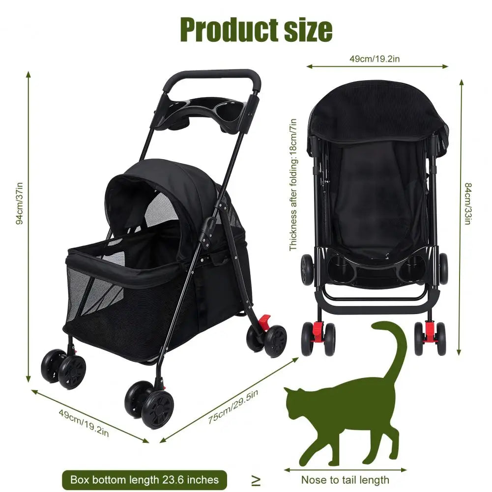 Breathable Mesh Pet Stroller With Visible Window And Folding Design